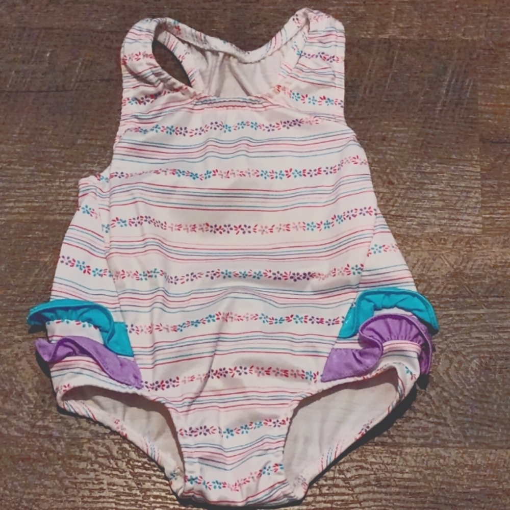 Vintage Striped Floral Baby Girl Swimsuit 18 Months Super Cute Made In U…